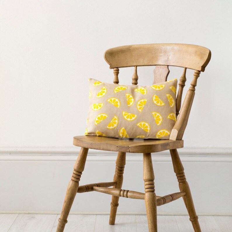 Lemons Fruity Yellow Screen Printed Linen Cushion Pillow