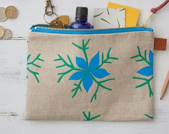 Hand Screen Printed Linen Purse - Nigella