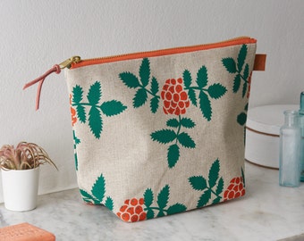 Hand Screen Printed Linen Wash Bag - Rowan Berry