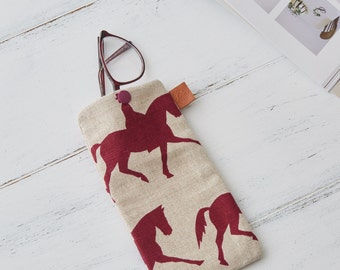 Hand Screen Printed Linen Glasses Case - Dressage Horse