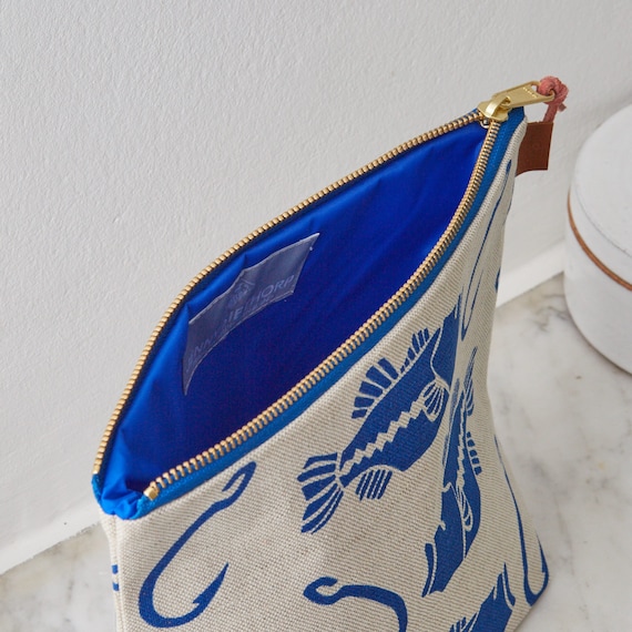Screen Printed Linen Wash Bag - Bass & Hook Fish