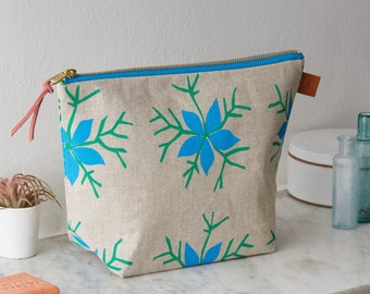 Hand Screen Printed Linen Wash Bag - Nigella Flower