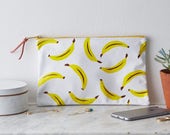 SALE! Screen Printed Bananas Yellow Fruit Leather Clutch Purse Bag Handbag