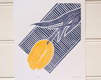 Tulipa Handprinted Linocut - Tulip