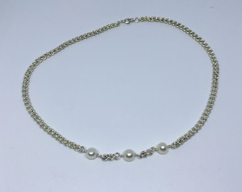 Sterling Silver Chainmaille Necklace w/Pearls