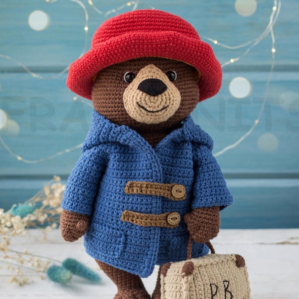 Fabuloso patrón de crochet PDF Paddington Bear con ropa y maleta removibles. solo inglés