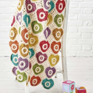Pretty Heart Shaped Granny Grannies Baby Blanket in 4ply Yarn