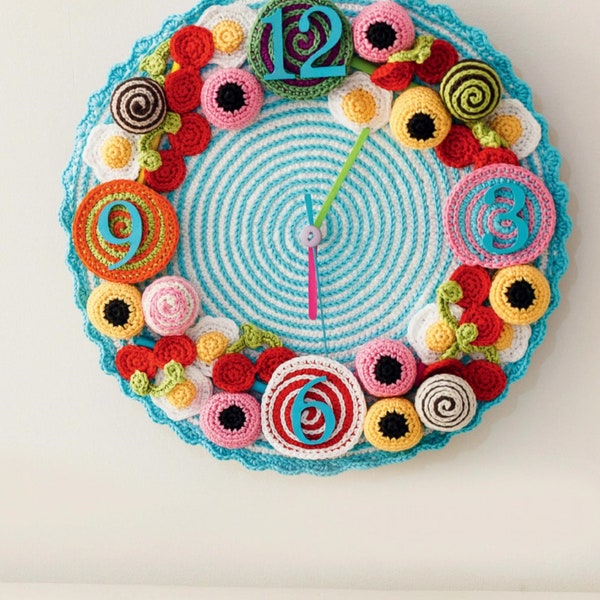 Assez rétro bonbons Pépinière horloge murale horloge murale art enfants pdf motif au crochet