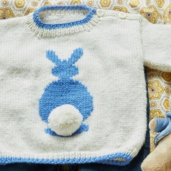 PDF Knitting Pattern - Super cute Baby Easter Bunny Jumper Sweater (0-3mnth, 3-6mnth, 6-12mnth) Dk  Instant Download ENGLISH ONLY!