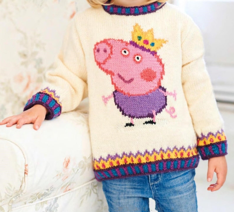 PDF Knitting Pattern Child's Peppa Pig Jumper Sweater 25yrs DK