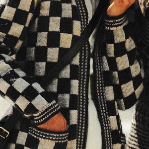 Stunning vintage Knitting pattern Wednesday Addams style checked Jacket pattern DK yarn PDF Download