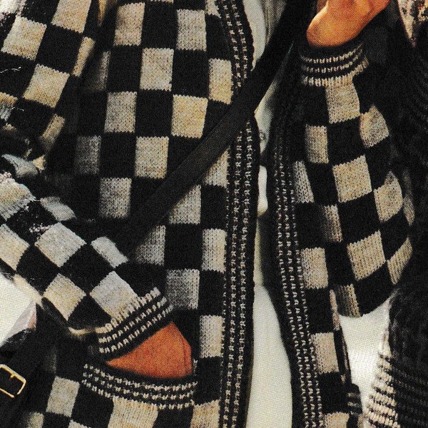 Stunning vintage Knitting pattern Wednesday Addams style checked Jacket pattern DK yarn PDF Download