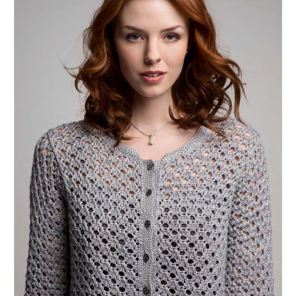 Knitting pattern PDF DK lace cardigan chainmail designer sweater 32-48" bust