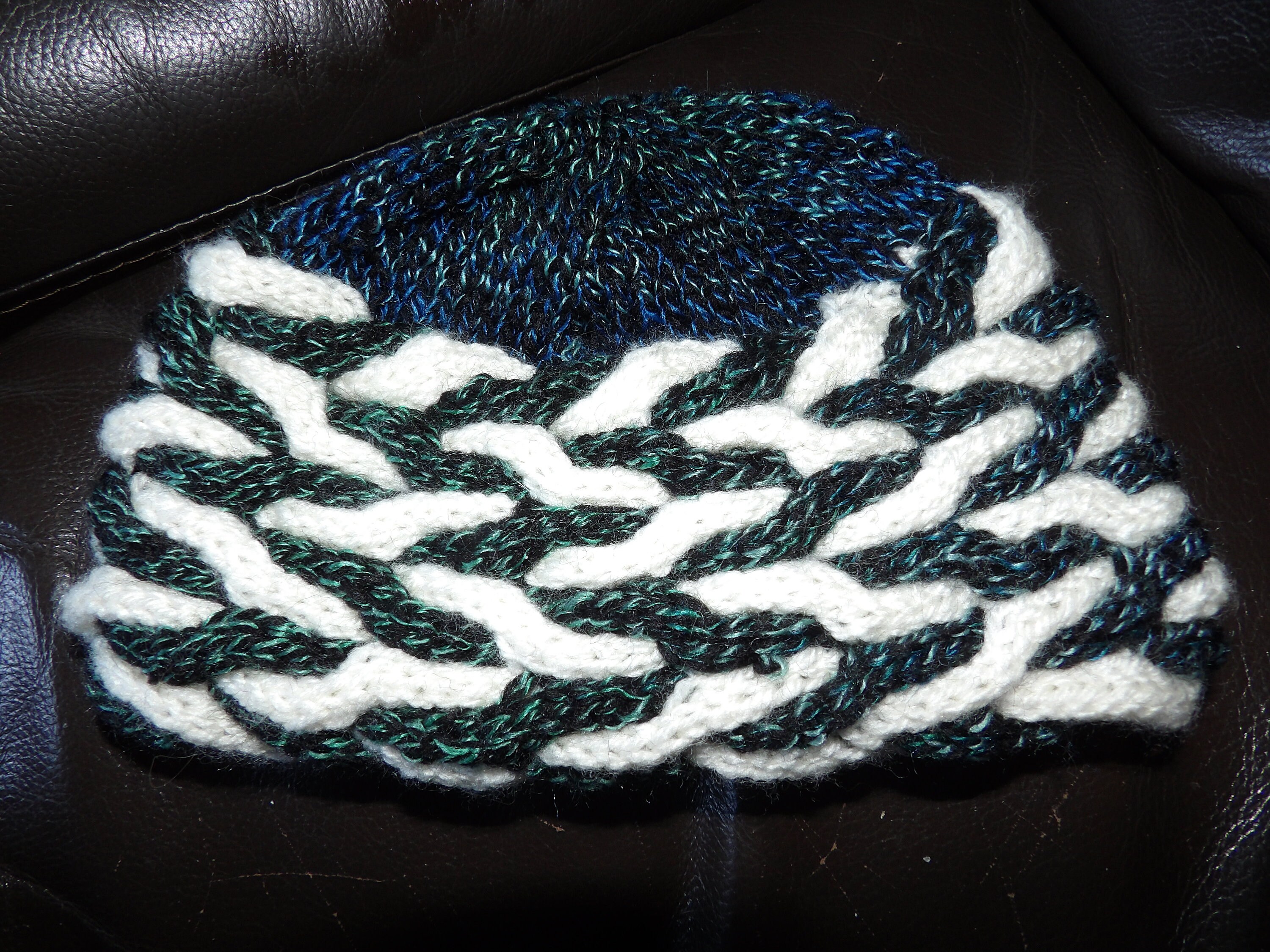 Two colour cable brim sideways knit adjustable sizes beanie Etsy