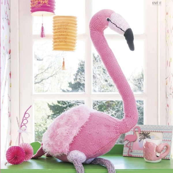 Knitting pattern PDF huge pink flamingo toy / shelf sitter 120cm, 47 inches