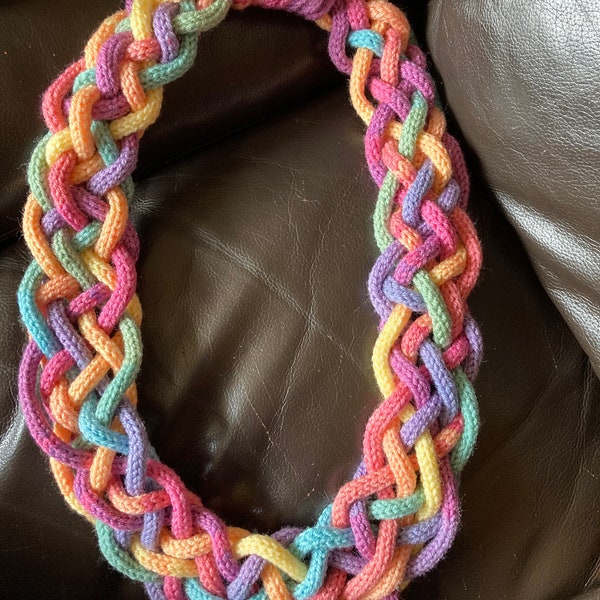 Icord rainbow 8 cord plaited / Braided scarf 2 ways pdf knitting pattern easy beginner knit any weight yarn FRANSKNITS 2 for 1