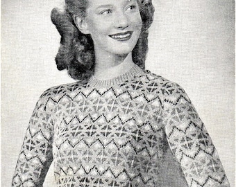 Stunning WW2 Land girl Knitting pattern 1940's Fair isle sweater jumper pullover 3ply PDF download