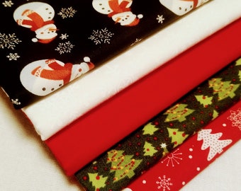 Christmas Fat Quarters. "Snowy Day" Collection. High Quality Cotton Fabric.