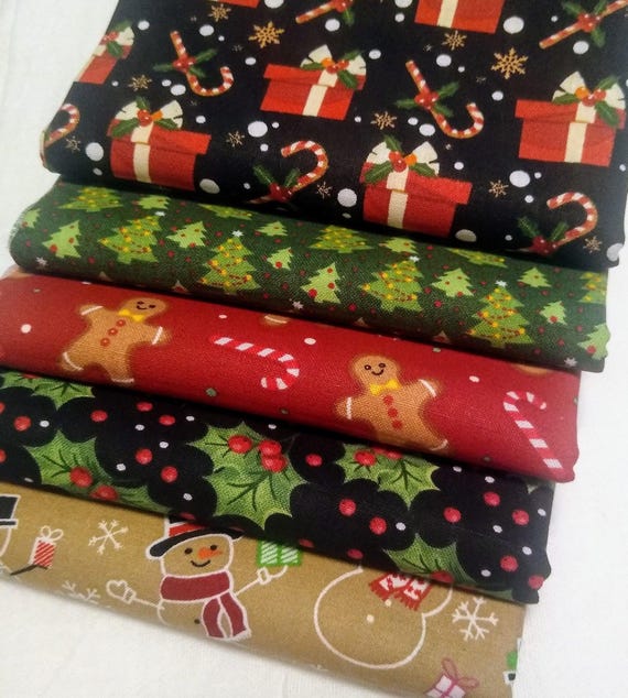 NEW!Christmas Fat Quarter bundle. Quality. 100%Cotton. 5pc.
