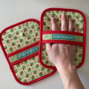 Cherry Potholders, Hot Pads, Pair of Quilted Handmade Pot Holders, Cherries