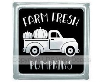 Farm Fresh PUMPKINS Vintage Truck - Halloween Vinyl Lettering for Glass Blocks - Fall Craft Decals