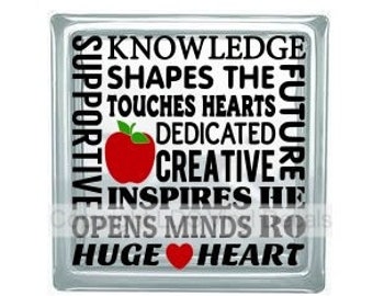 Teacher Shape the Future Subway Art (with heart and apple) - Vinyl Lettering for 8x8 Glass Blocks - Teacher Appreciation Craft Decals