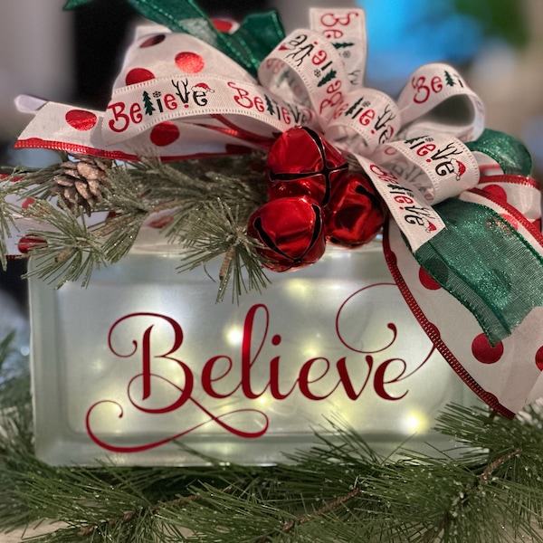 Believe Decal | VINYL DECAL ONLY | Christmas Glass Block Decals | Holiday Vinyl Stickers | Vinyl Craft Decals