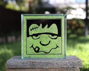 Frankenstein Face Decal | VINYL DECAL ONLY | Halloween Glass Block Decals | Monster Vinyl Stickers | Vinyl Craft Decals