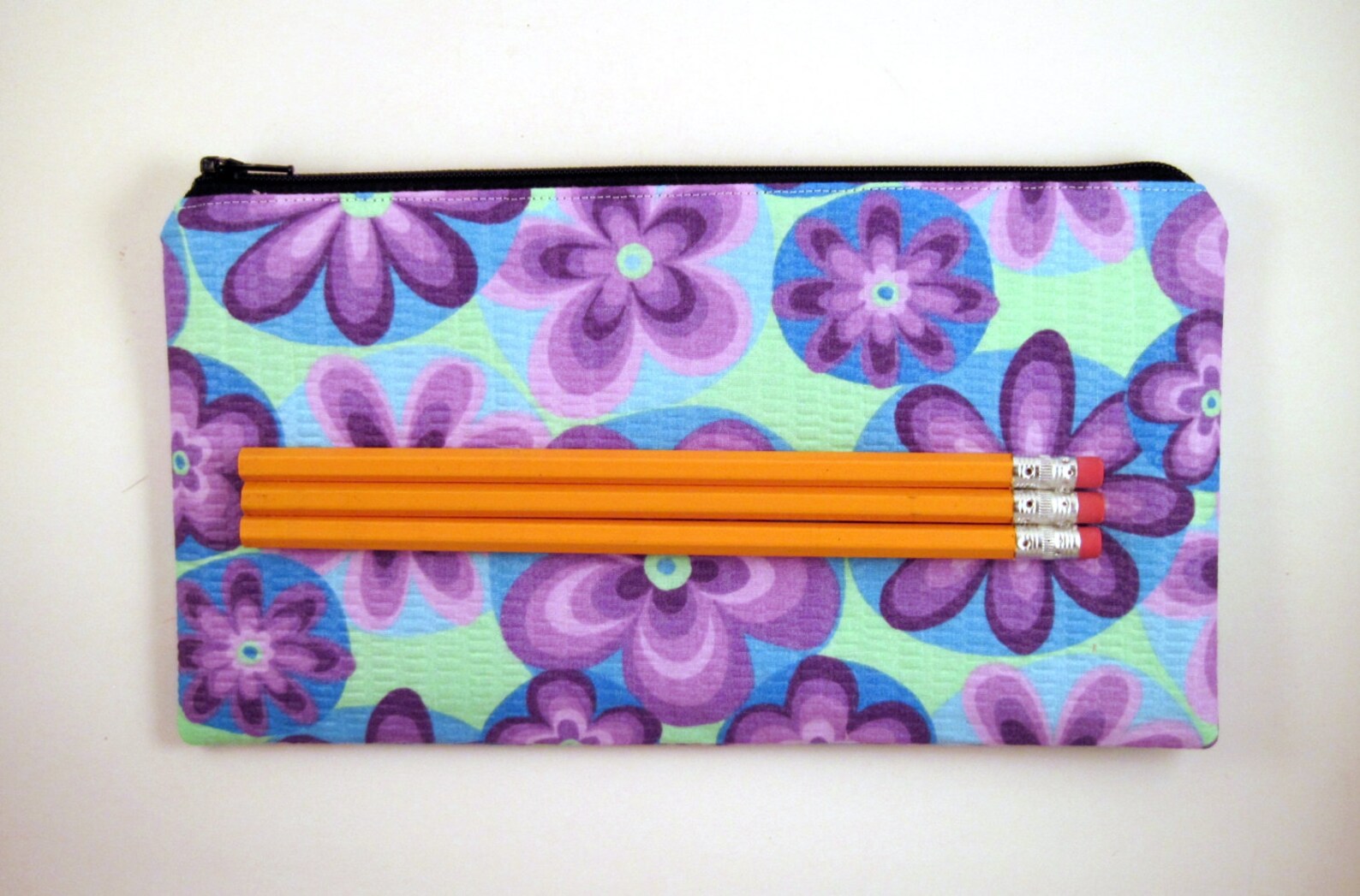 Purple Flower Pencil Case Pencil Pouch Zipper Pouch Make Up Etsy
