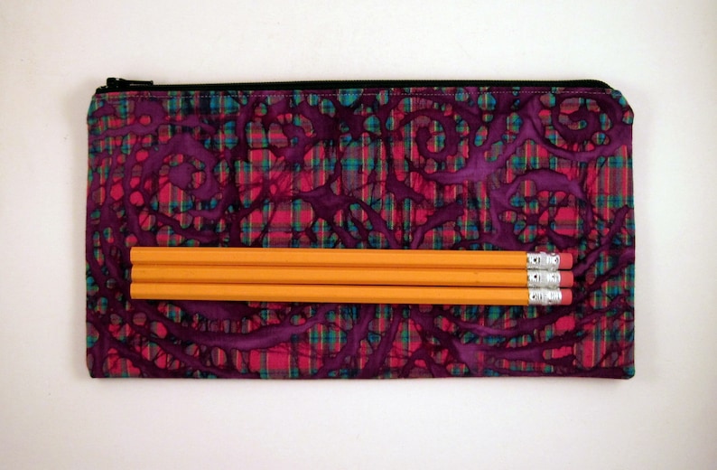 Gadget Bag Purple Plaid Colorful Zipper Pouch Pencil Case Make Up Bag Pencil Pouch