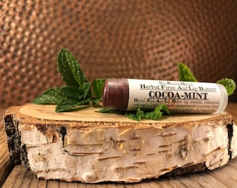Cocoa-Mint - Herbal First-Aid Lip Butter - Tinted with Micas & Chocolate - Reiki Infused