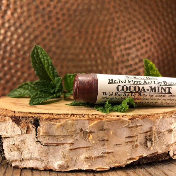 Cocoa-Mint - Herbal First-Aid Lip Butter - Tinted with Micas & Chocolate - Reiki Infused