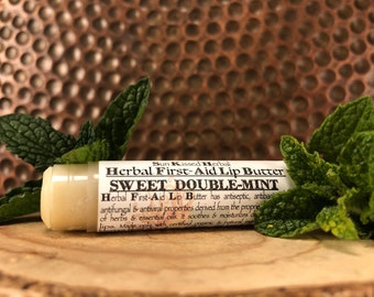 Sweet Double Mint Lip Butter - Herbal First-Aid Lip Butter -  Handmade Organic Herbal Infused Moisturizing Lip Balm - Reiki Infused