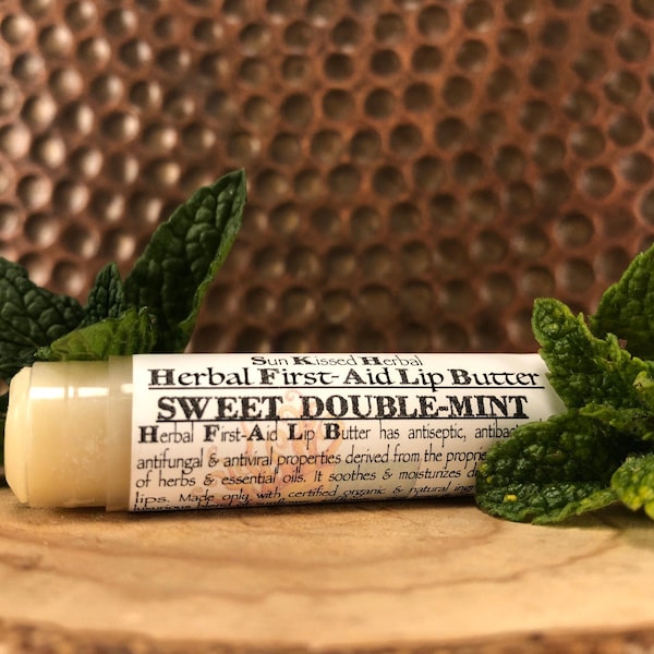 Sweet Double Mint Lip Butter - Herbal First-Aid Lip Butter -  Handmade Organic Herbal Infused Moisturizing Lip Balm - Reiki Infused