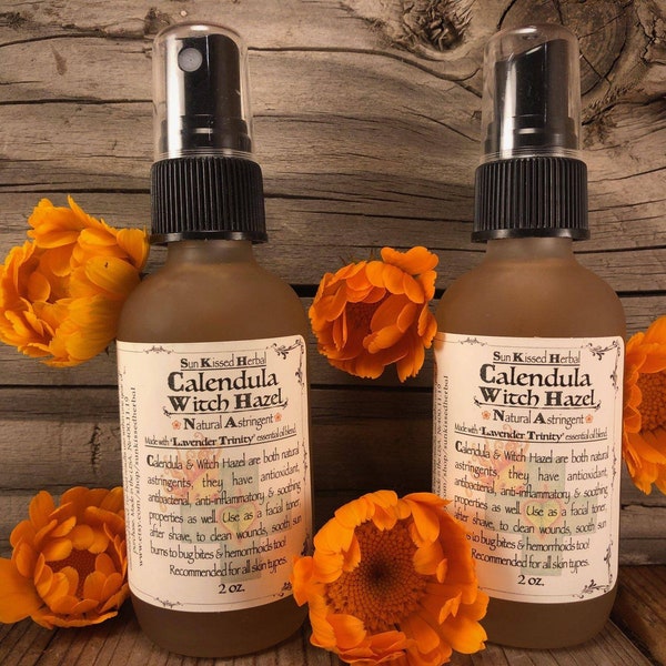 Calendula Witch Hazel - Organic Calendula Infused Witch Hazel - Natural Toner/After Shave  2 oz. - Reiki Infused