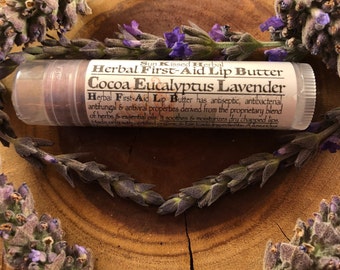 Cocoa - Eucalyptus & Lavender - Herbal First-Aid Lip Butter - Naturally Tinted -  Herbal Infused Lip Moisturizer - Reiki Infused