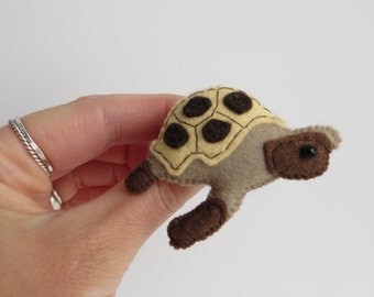 Bert the Tortoise Hand Sewn Felt Brooch