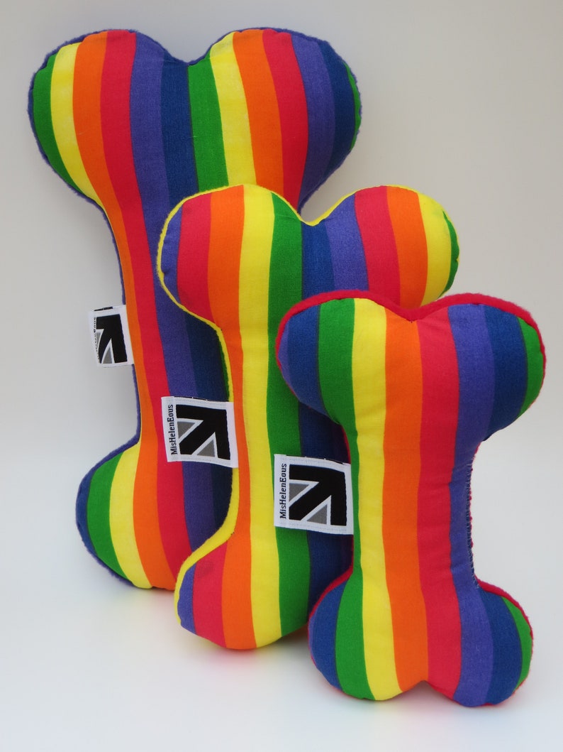 Pride LGBTQ Rainbow Print Small or Medium Fabric Squeaky Dog Toy Bone Bild 9