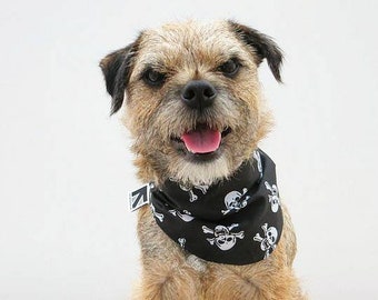 Skull and Cross Bones Black and White Pirate Fabric Dog Bandana