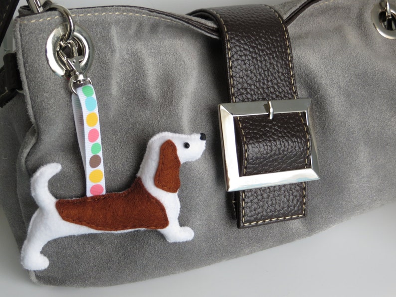 Basset Hound Hand Sewn Felt Dog Bag Charm image 1