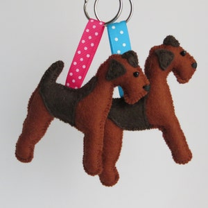 Welsh Terrier or Airedale Hand Sewn Felt Dog Keyring image 1