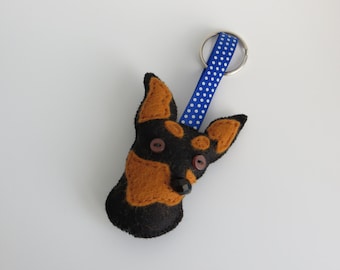 Miniature Pinscher Hand Sewn Felt Dog Keyring