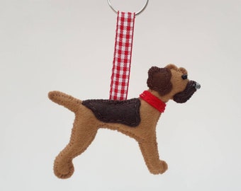 Red Grizzle Border Terrier Hand Sewn Felt Dog Keyring