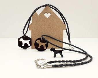 Black Acrylic Hexagon Border Terrier Pendant Necklace