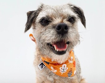 Dog Bandana Orange Dashwood Fabric with Acorns and Leaves Print