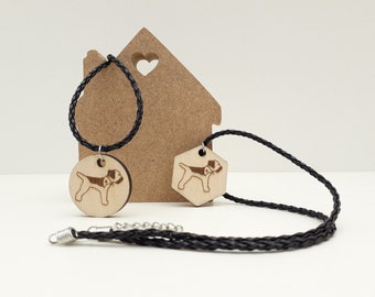 Wooden Engraved Hexagon Border Terrier Pendant Necklace