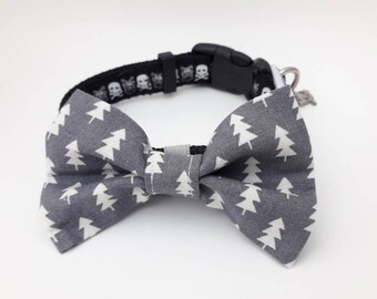 Dark Grey Fir Tree Print Fabric Dog Bow Tie