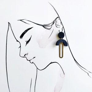Colette in Black Handmade Polymer Clay and Brass Earrings Statement Earrings image 5