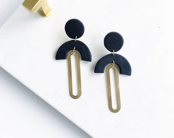 Colette in Black - Handmade Polymer Clay and Brass Earrings | Statement Earrings