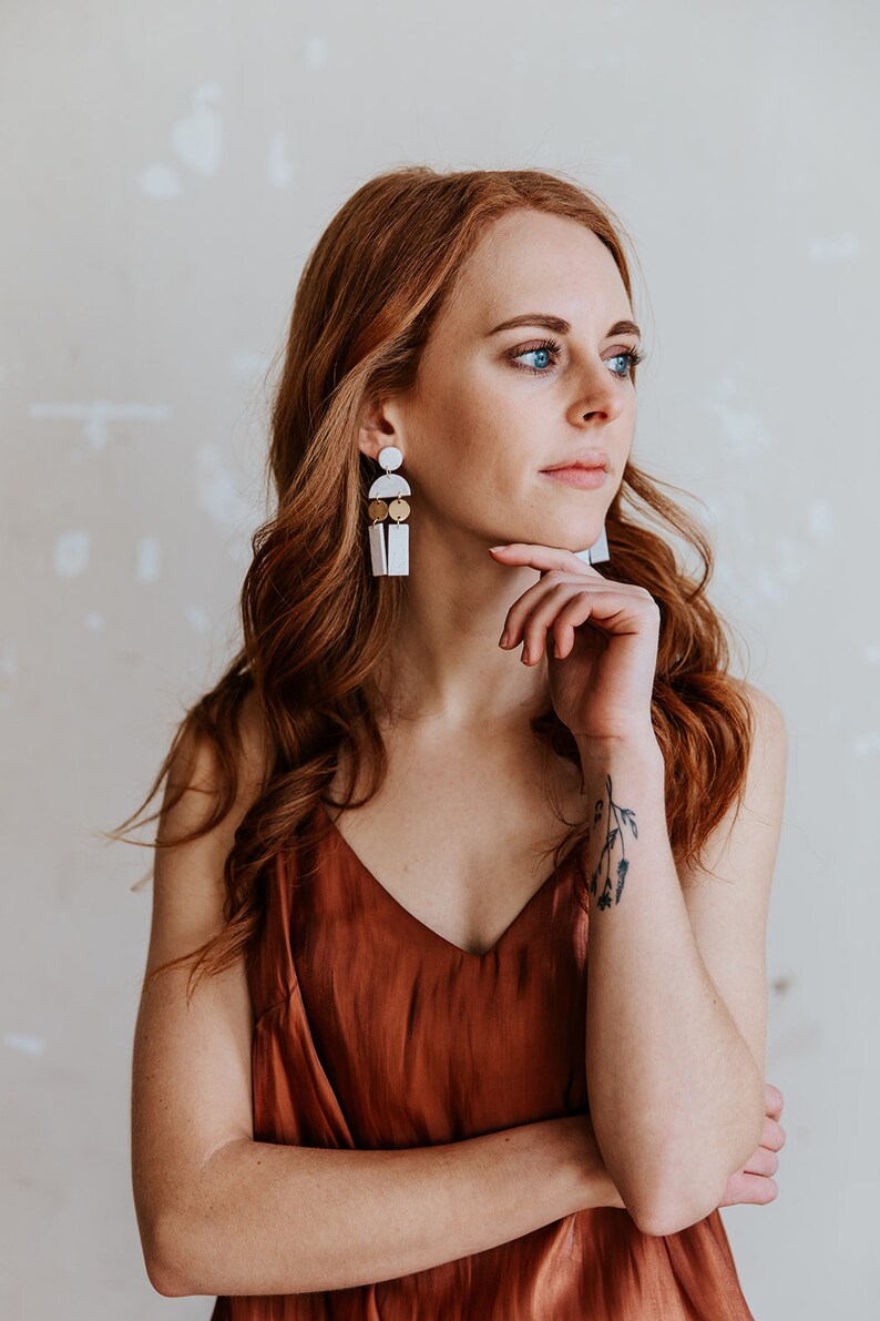 Nora in Vanilla Bean Statement Earrings Handmade Polymer Clay and Brass Earrings